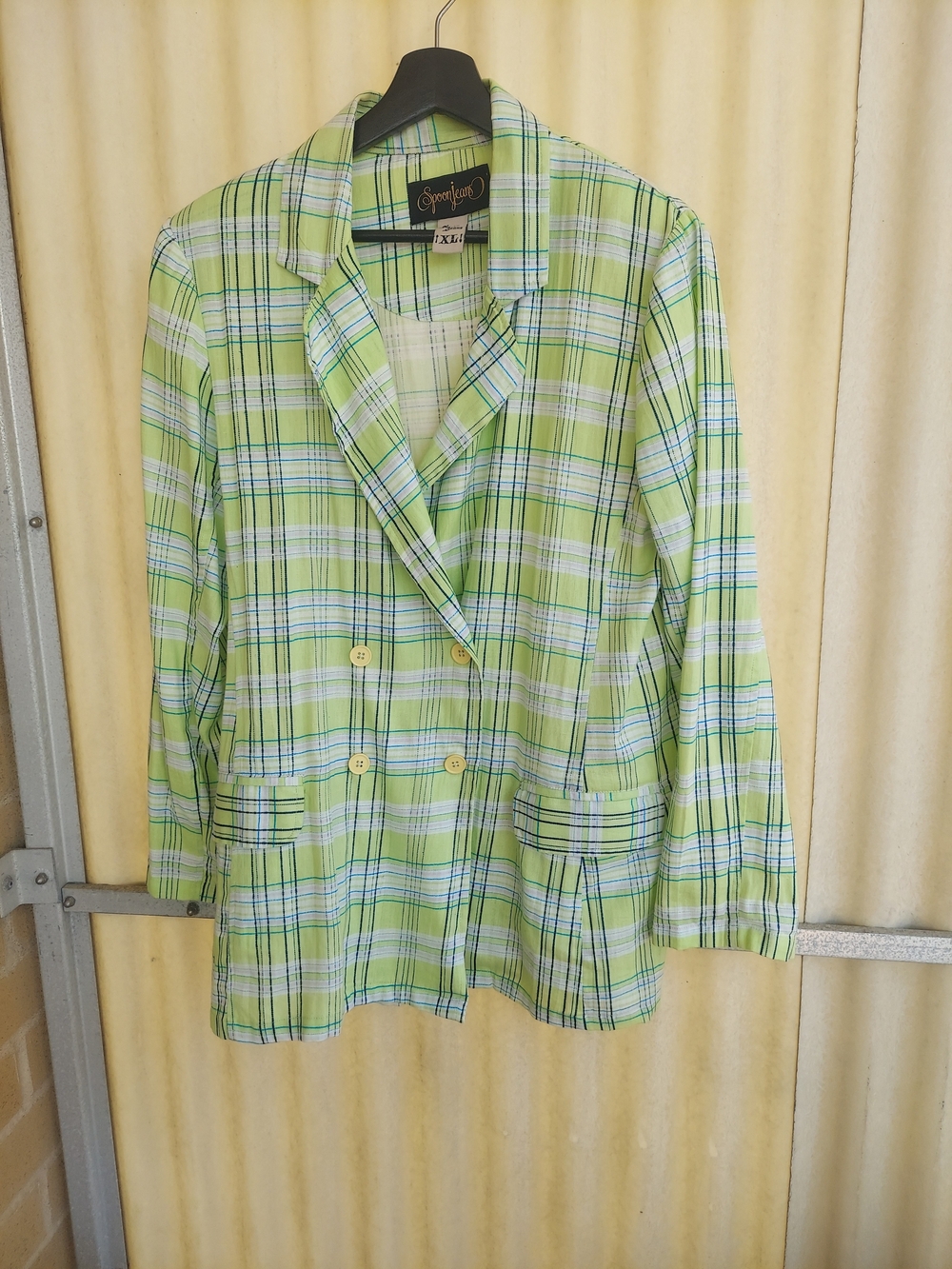 Springtime Green Plaid Double-Breasted Women's Blazer